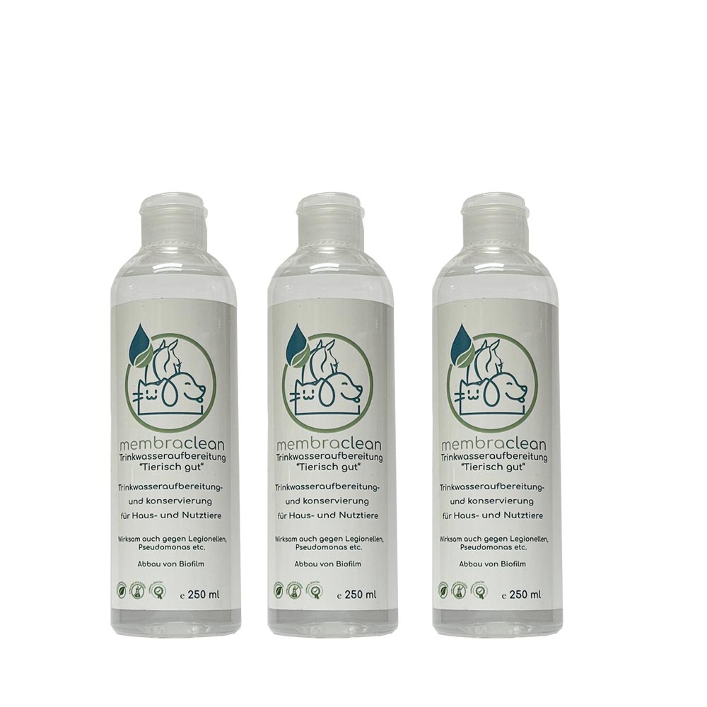 Produktbild membraclean Trinkwasseraufbereitung "Tierisch gut" für Nutztiere und Haustiere 3x250 ml