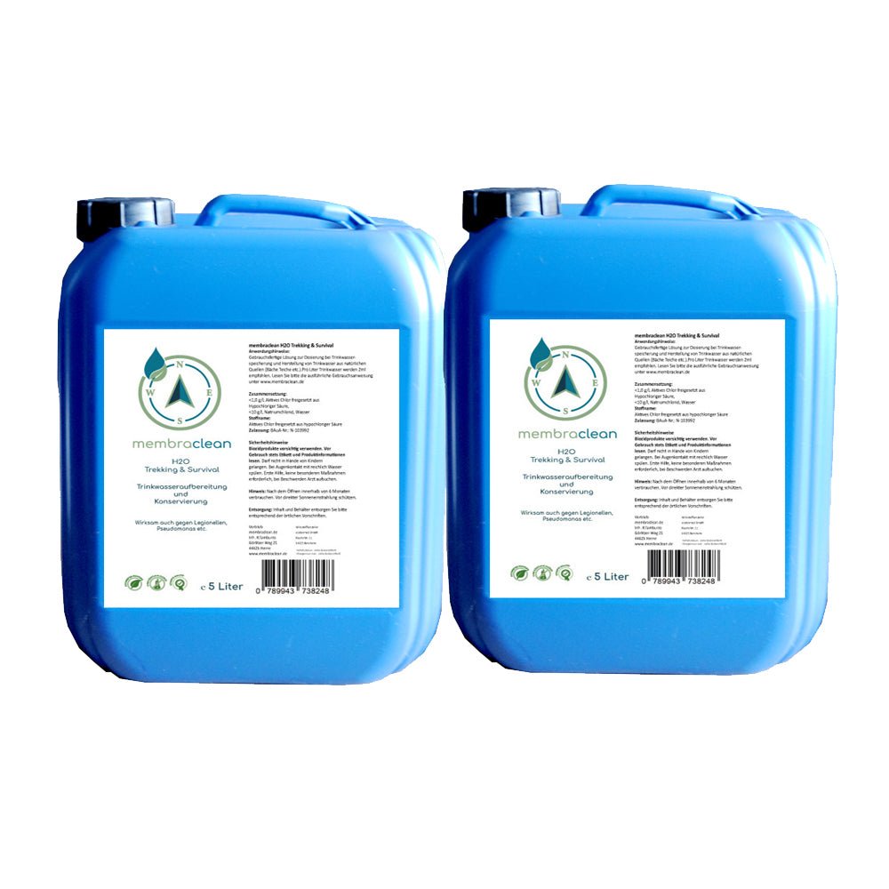 2x 5 Liter membraclean H2O Trekking & Survival zur Trinkwasseraufbereitung - membraclean-shop.de