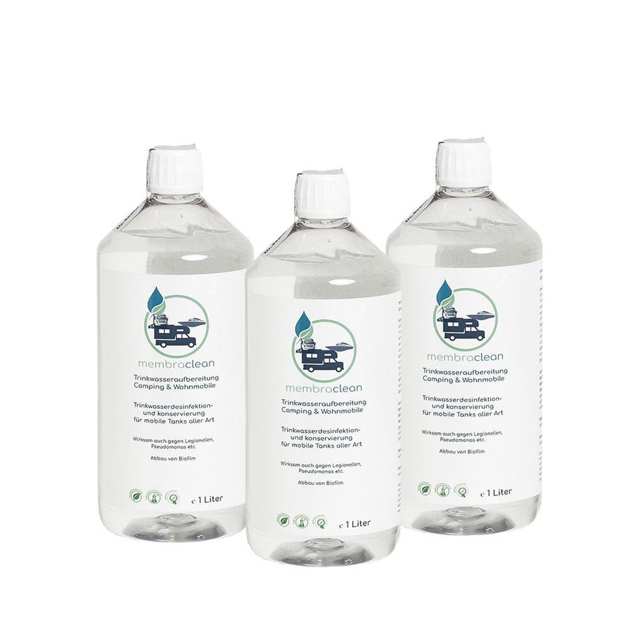 3x 1 Liter membraclean Trinkwasseraufbereitung Camping & Wohnmobile Sparset - membraclean-shop.de
