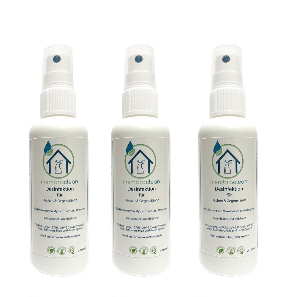 3x membraclean Desinfektion für Flächen & Gegenstände - 100ml im Zerstäuber - membraclean-shop.de