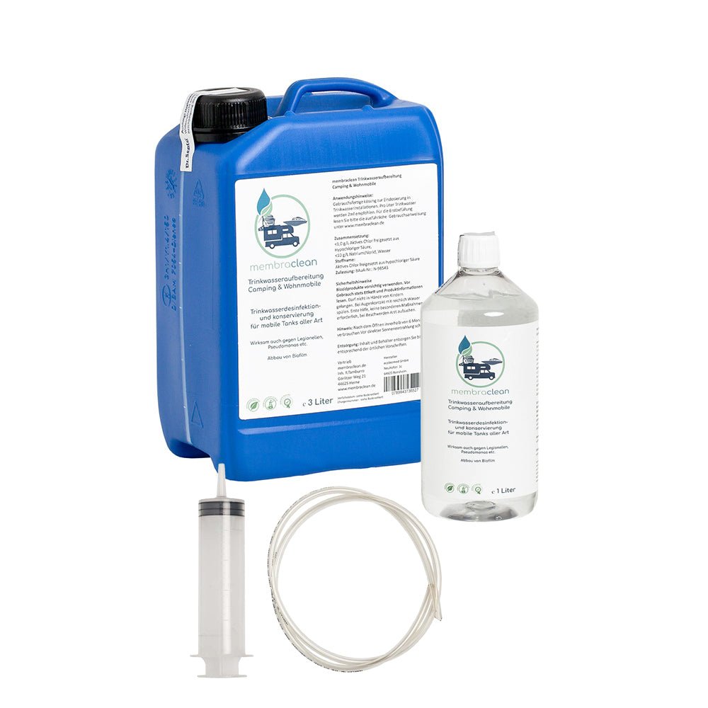 4 Liter membraclean Trinkwasseraufbereitung Camping & Wohnmobile + Dosierhilfe - membraclean-shop.de
