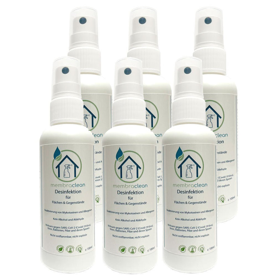 6x membraclean Desinfektion für Flächen & Gegenstände - 100ml im Zerstäuber - membraclean-shop.de