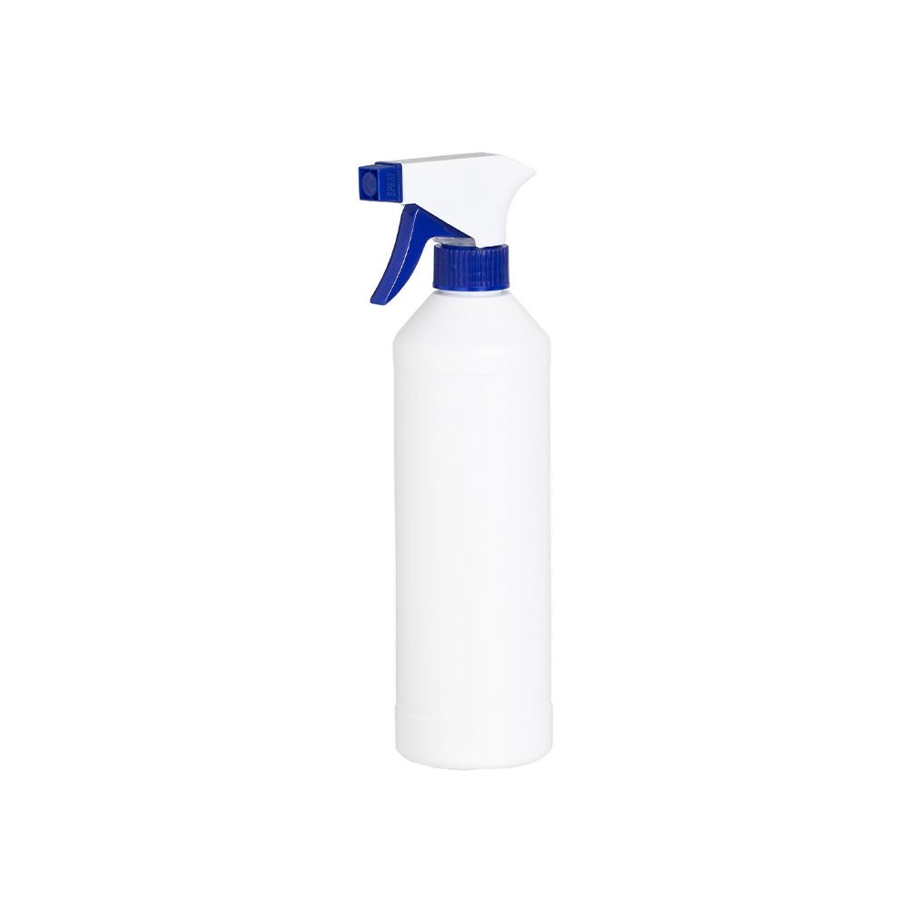 Sprühflasche 0,5 Liter mit Trigger, HD-PE, & PE DIN28/400 weiß/blau - membraclean-shop.de